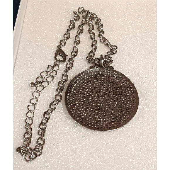 Vintage-Inspired Silver-Tone Pendant Necklace With Black Enamel & Rhinestone Acc - Picture 2 of 4